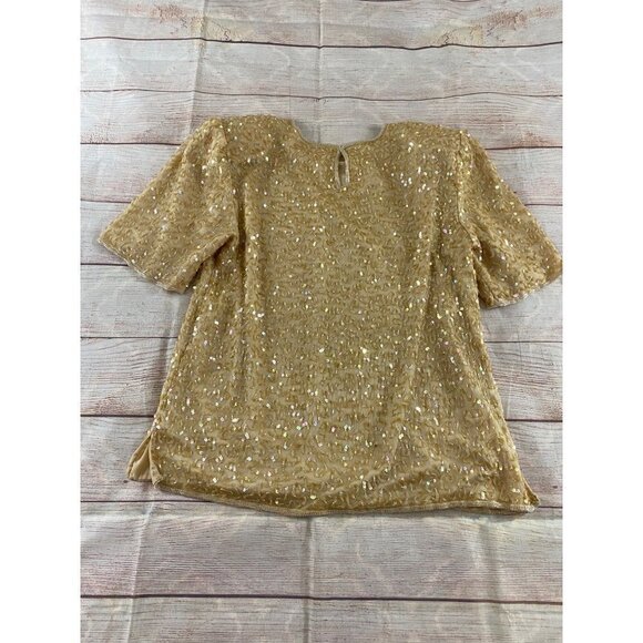 Vintage Gunnit Fashions New York Gold Beaded Top - Large - Picture 10 of 12